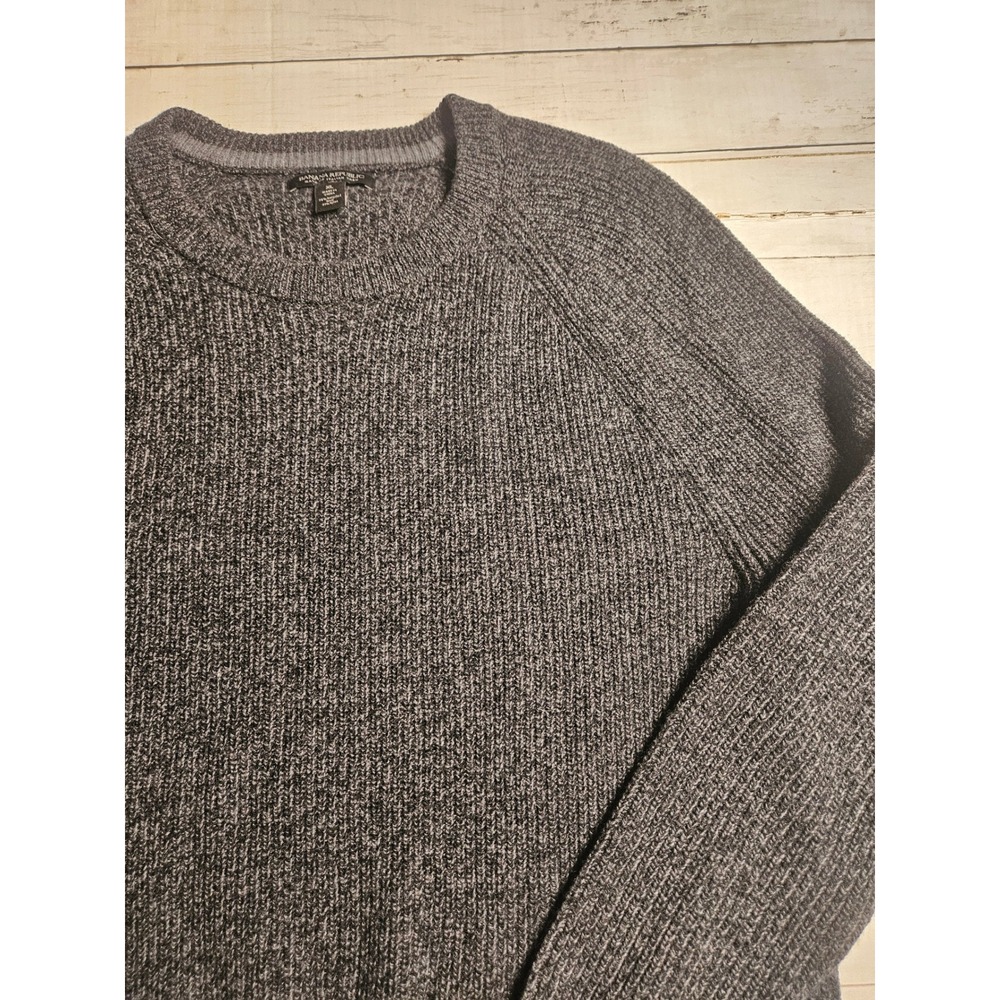 Banana Republic Mens XL Italian Yarn Wool Ribbed Crewneck Sweater Gray Chunky